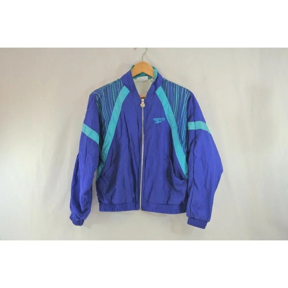 Reebok Athletic Jacket Blue Teal Mens Small Track Street Wear  Zip Up Vtg 90s